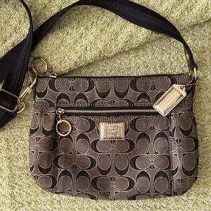 Y2K Coach Poppy Metallic Gold Logo Signature Canvas Crossbody Bag Purse